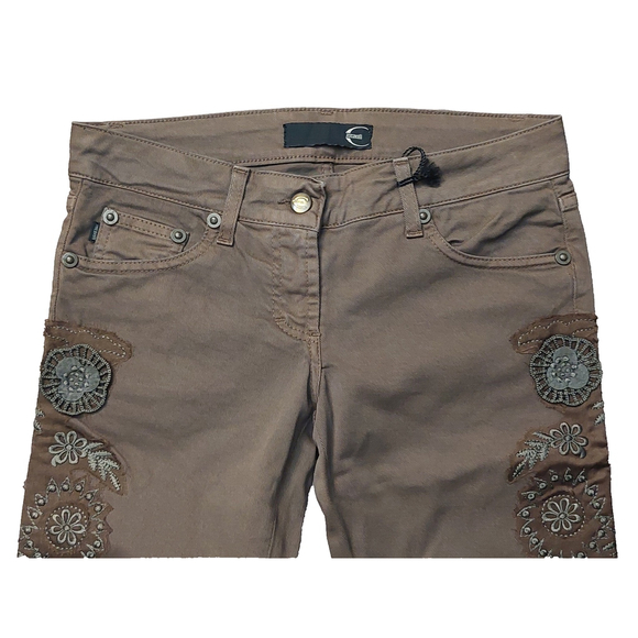 Just Cavalli Black Diamond Floral Brown Denim Slim Cropped Jeans Sz 26 NWT - Picture 10 of 16